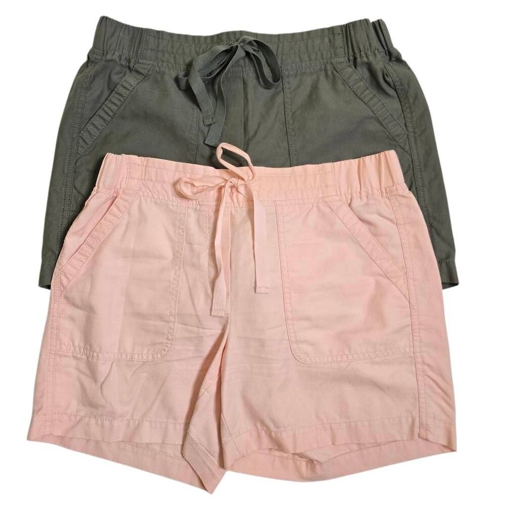 Lot of 2 Talbots Tencel Cotton Drawstring Shorts Pink Green Small EUC